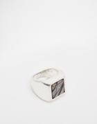 Asos Signet Ring With Black Semi Precious Stone - Silver