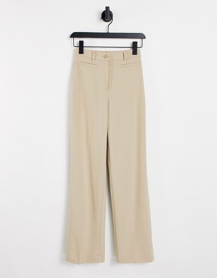 Monki Stacy Recycled Flare Pants In Beige-neutral