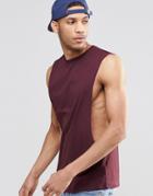 Asos Sleeveless T-shirt With Extreme Dropped Armhole In Oxblood - Oxblood