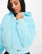 Nike Essentials Faux Fur Hooded Jacket In Aqua-blues