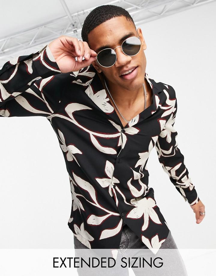 Asos Design Deep Revere Black Floral Shirt