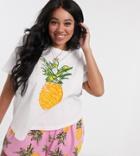 Asos Design Curve Mix & Match Pineapple Jersey Pyjama Tee-multi