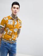 Devil's Advocate Short Sleeve Slim Fit Floral Print Shirt - Yellow