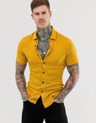 Asos Design Muscle Viscose Shirt In Mustard - Yellow