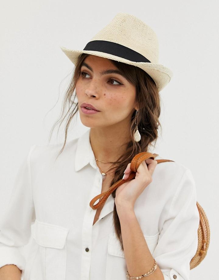 Asos Design Straw Trilby Hat With Size Adjuster - Brown