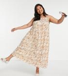 Noisy May Curve Exclusive Strappy Midi Trapeze Dress In Cream Zebra Print-multi