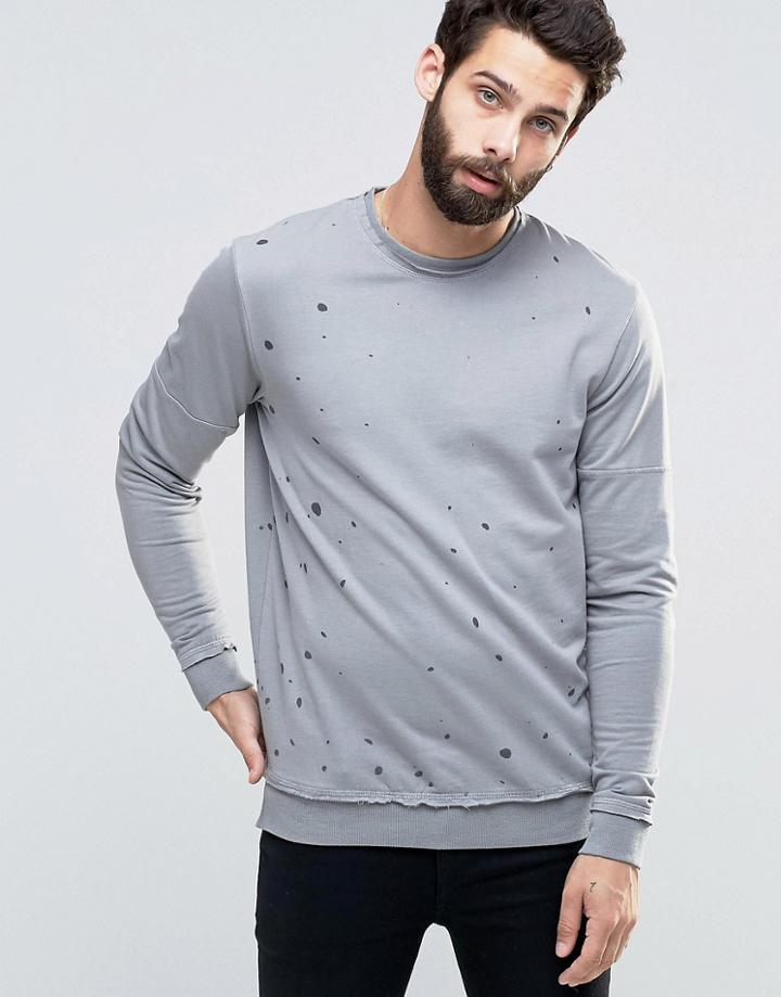 Only And Sons Crew Neck Sweat With Oil Wash Detail - Black
