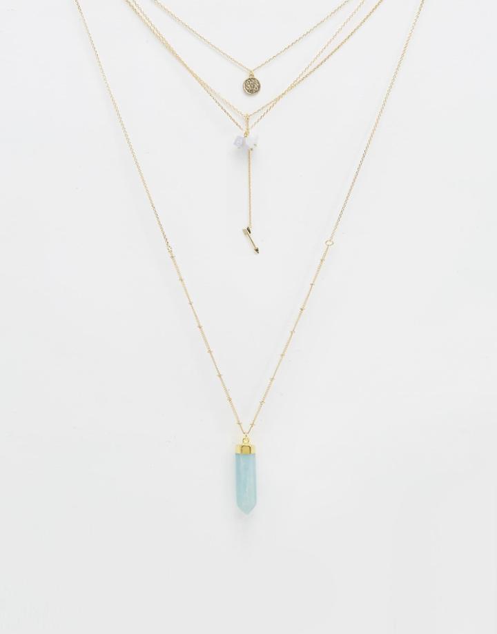Orelia Beautiful Pastel Shard Multi Row Necklace - Pale Gold