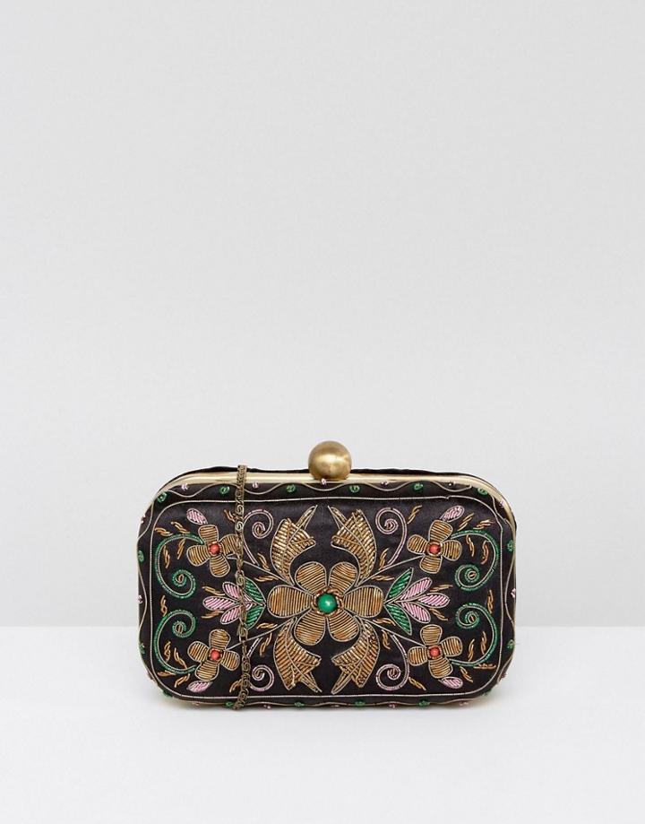 True Decadence Floral Embroidered Box Clutch Bag - Multi