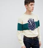 Fila Knitted Sweatshirt With Large Globe Panel Logo In Stone - Stone