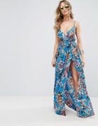 Asos Woven Wrap Maxi Beach Dress In Oversized Bright Tapestry - Multi