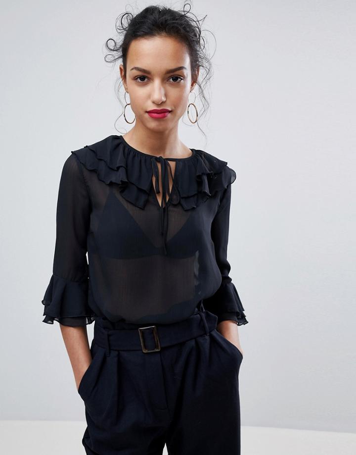 Y.a.s Arden Ruffle Yolk Blouse - Black