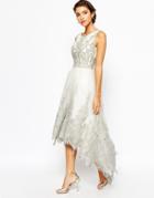 Chi Chi London Premium Embroidered High Low Prom Dress - Gray