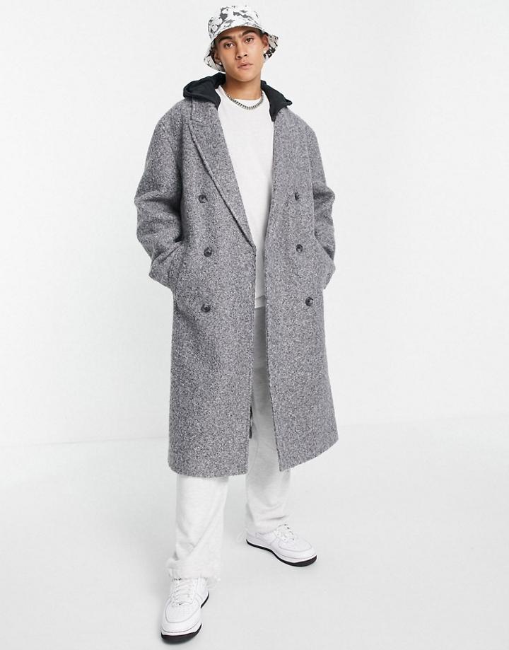 Asos Design Wool Look Overcoat In Gray-grey
