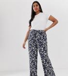 Simply Be Jersey Wide Leg Pants In Blue Leopard Print - Multi