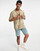 Topman Oversize Vintage Print Viscose Shirt In Gold
