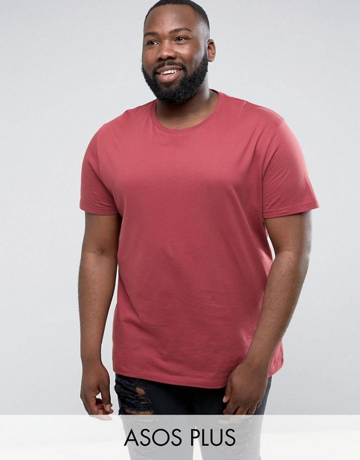 Asos Plus Longline T-shirt With Crew Neck - Red
