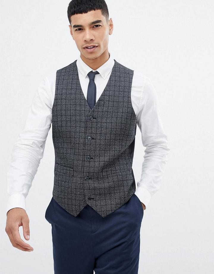 Asos Design Slim Vest In Charcoal Wool Mix With Pocket Details - Gray