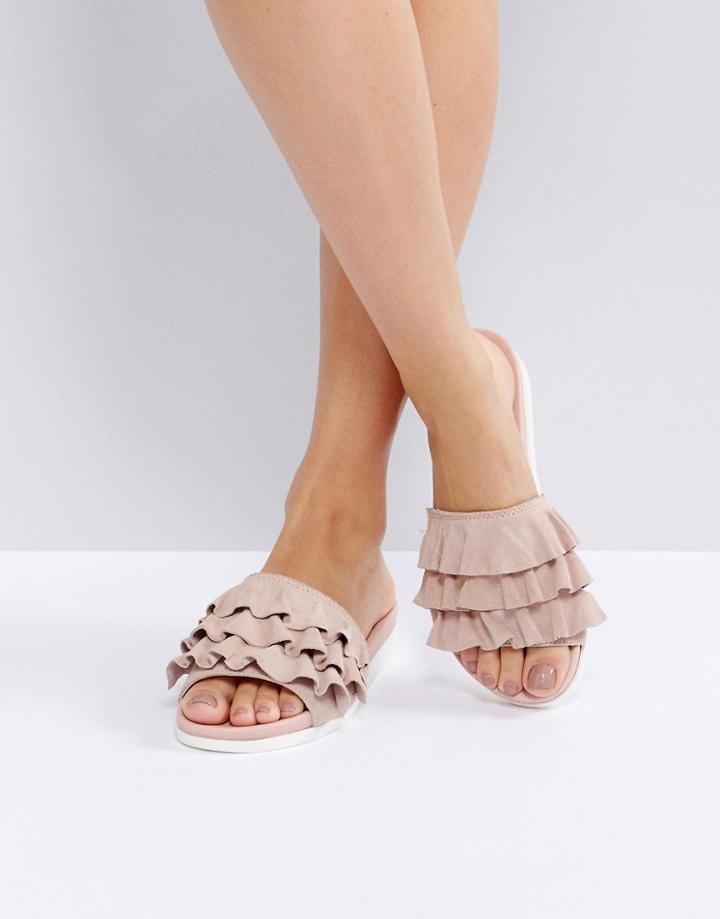 Faith Blush Frill Flat Sandals - Pink