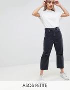 Asos Petite Barrell Leg Boyfriend Jeans In Washed Black With Knee Rips - Black