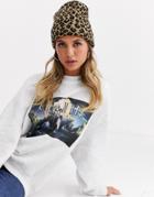 Glamorous Turn Up Beanie Hat In Leopard Print