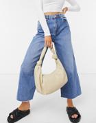 Monki Mayo Slouchy Faux Leather Knot Bag In Beige-neutral