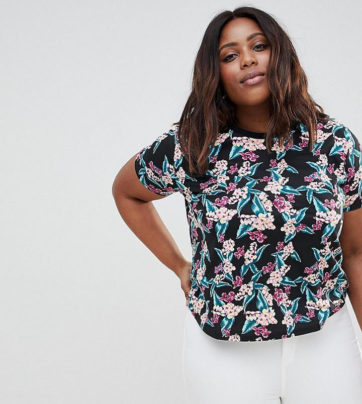 Asos Design Curve T-shirt In Tropical Print - Multi
