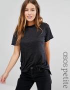 Asos Petite Linen Mix T-shirt - Black