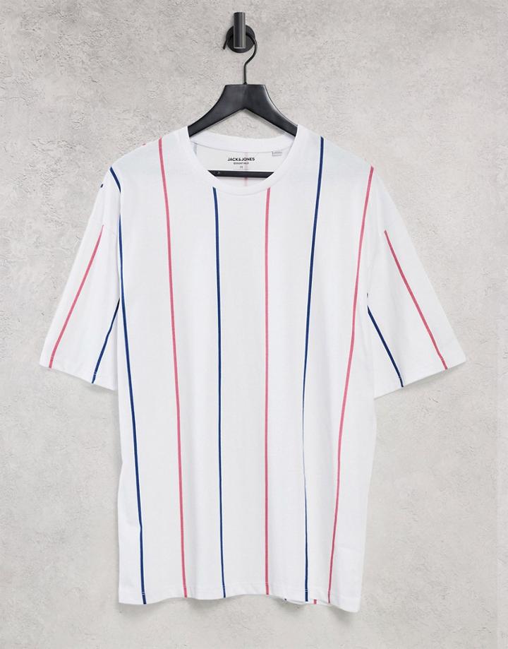 Jack & Jones Originals Oversized Vertical Stripe T-shirt In White