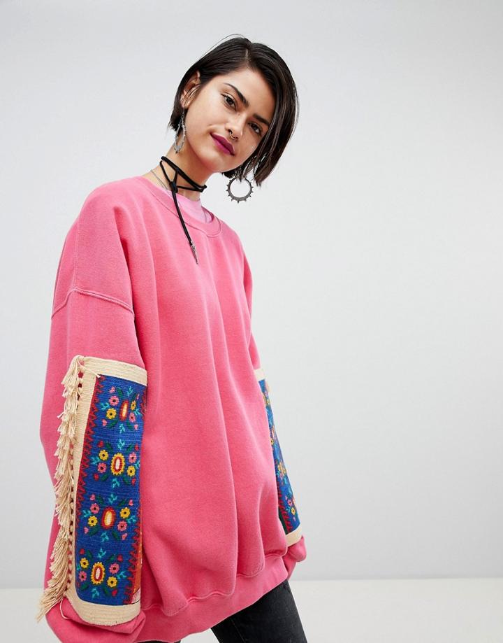 Ragyard Sweatshirt With Patches - Pink