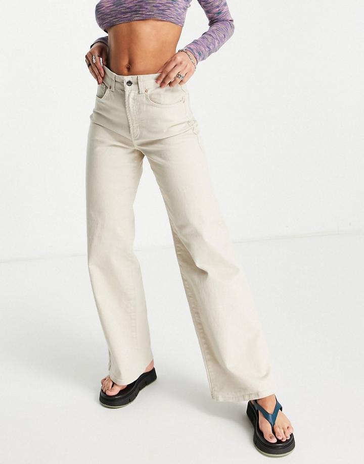 Only Hope High Waisted Wide Leg Jeans In Ecru-white