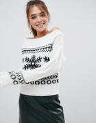 Asos Design Holidays Fairisle Sweater In Mono - Multi
