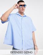 Asos Design Boxy Oversized Revere Shirt In Blue Stripe