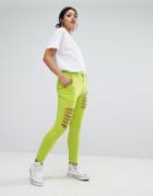 Daisy Street Relaxed Joggers With Distressing - Green