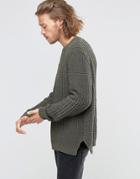 Asos Crew Sweater With Split Hem In Chenille - Green