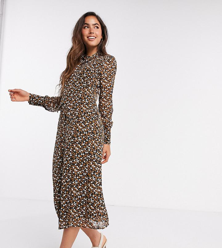 Fashion Union Midi Dress With High Neck Detail In Retro Floral Priint-black
