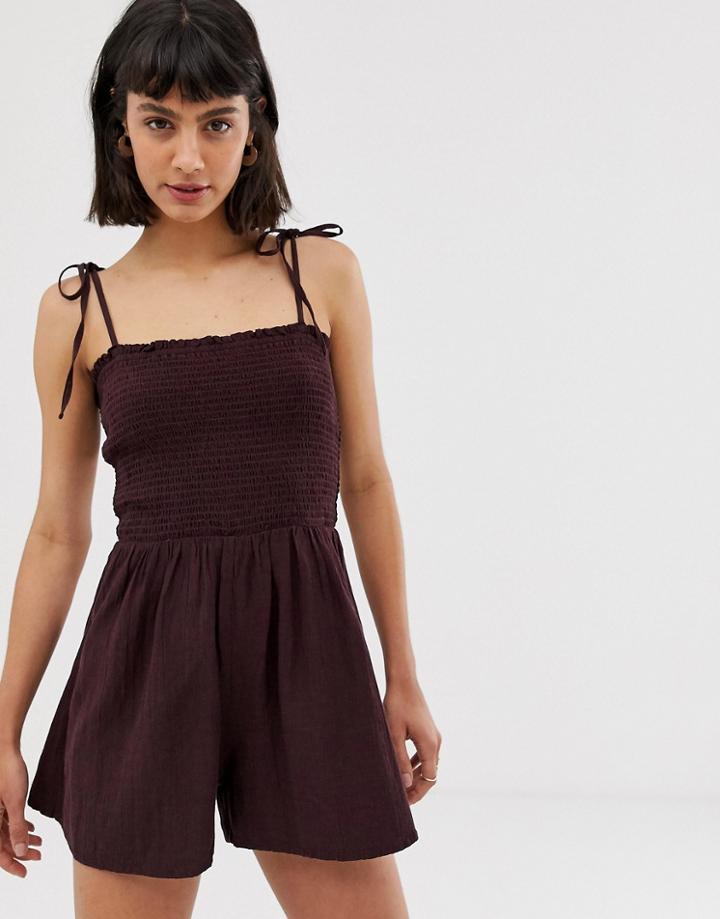 Weekday Linen Mix Romper In Burgundy-red