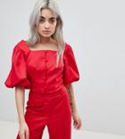 Fashion Union Petite Button Front Crop Top Co-ord - Red