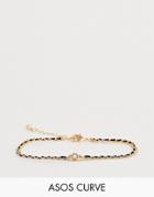 Asos Design Curve Multirow Bracelet With Woven Thread And Delicate Ball Chain In Gold - Gold