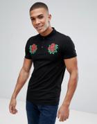 Asos Muscle Polo With Rose Embroidery - Black