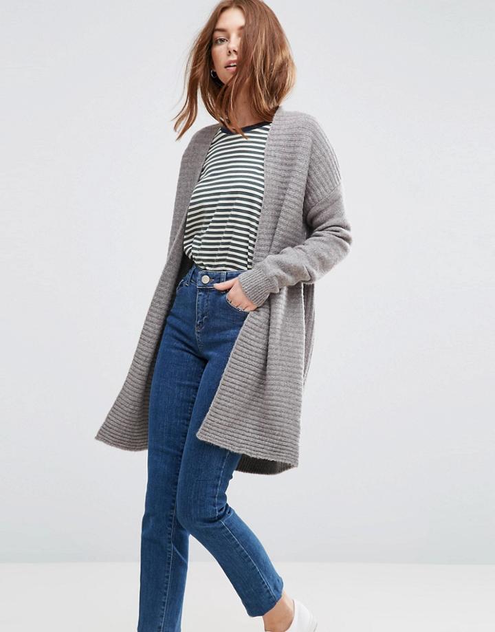 Asos Ribbed Midi Cardigan - Beige