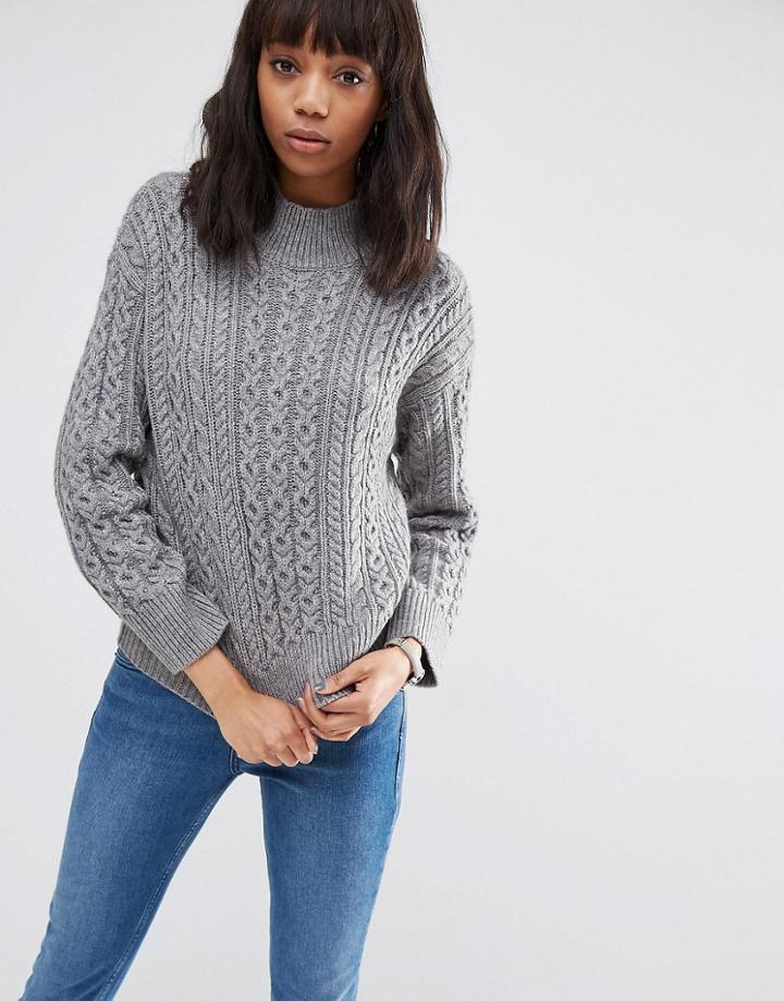 Asos Sweater With Cable Stitch And High Neck - Gray