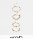 Asos Design Curve Pack Of 4 Chain Bracelets With Crystal In Gold Tone