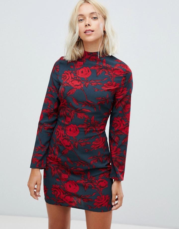 Parisian High Neck Floral Shift Dress - Multi