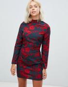 Parisian High Neck Floral Shift Dress - Multi