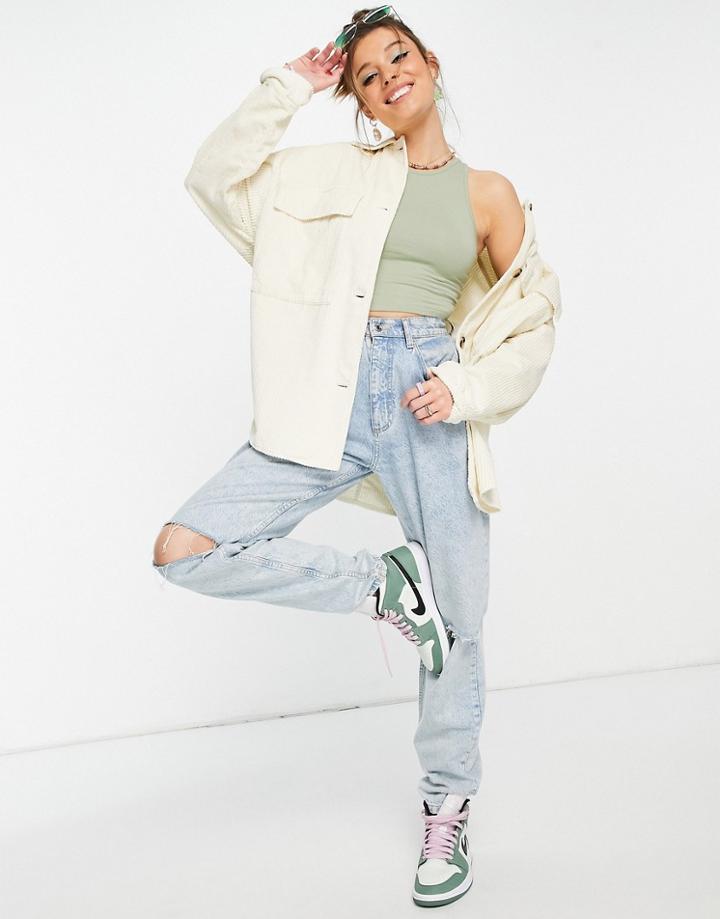 Asos Design Oversized Cord Shacket In Cream-white