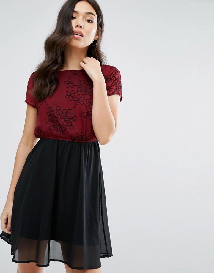 Pussycat London Skater Dress With Floral Top - Red