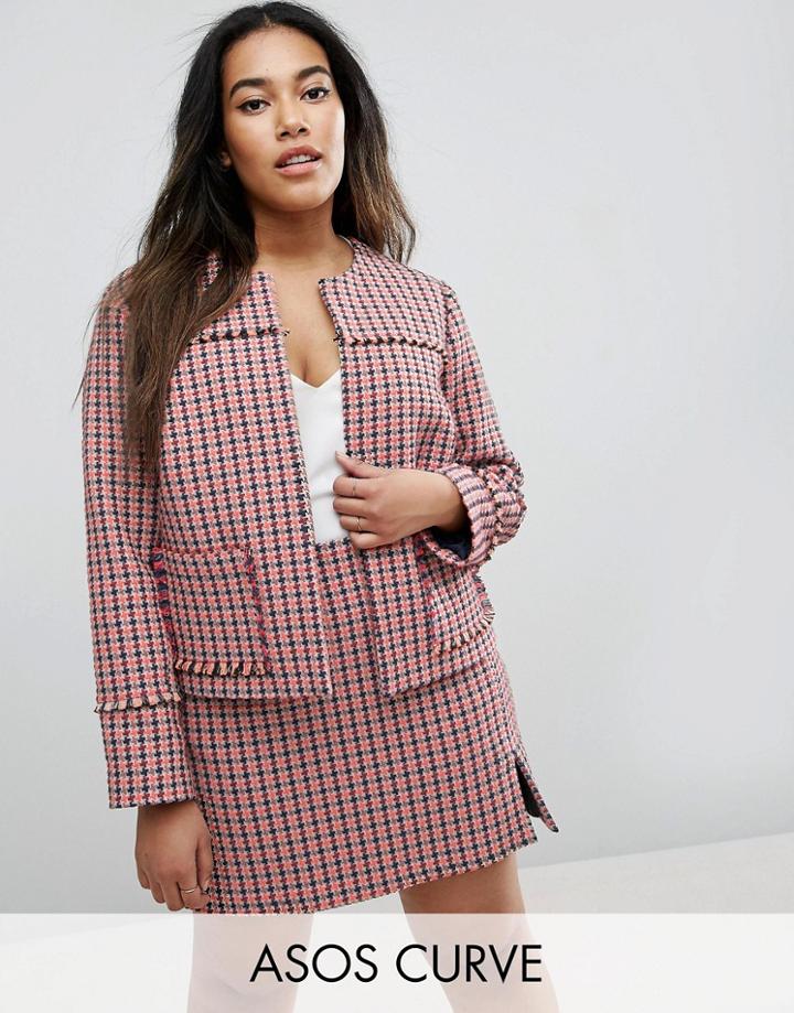 Asos Curve Crop Jacket In Mini Check Co-ord - Multi