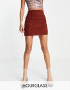 Asos Design Hourglass High Waist Mini Skirt In Henna Cord-brown