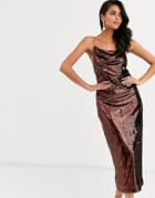 Asos Design Cowl Neck All Over Sequin Midi Cami Dress